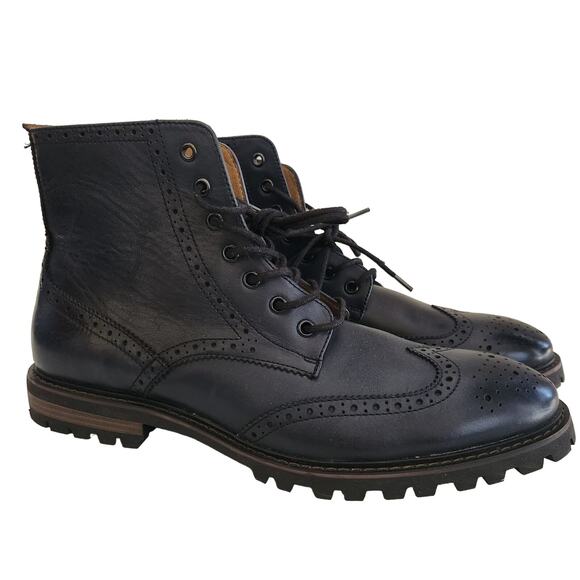 CLARKS Montacute Lord Leather Wingtip Boots *EUC* Navy - Picture 1 of 9